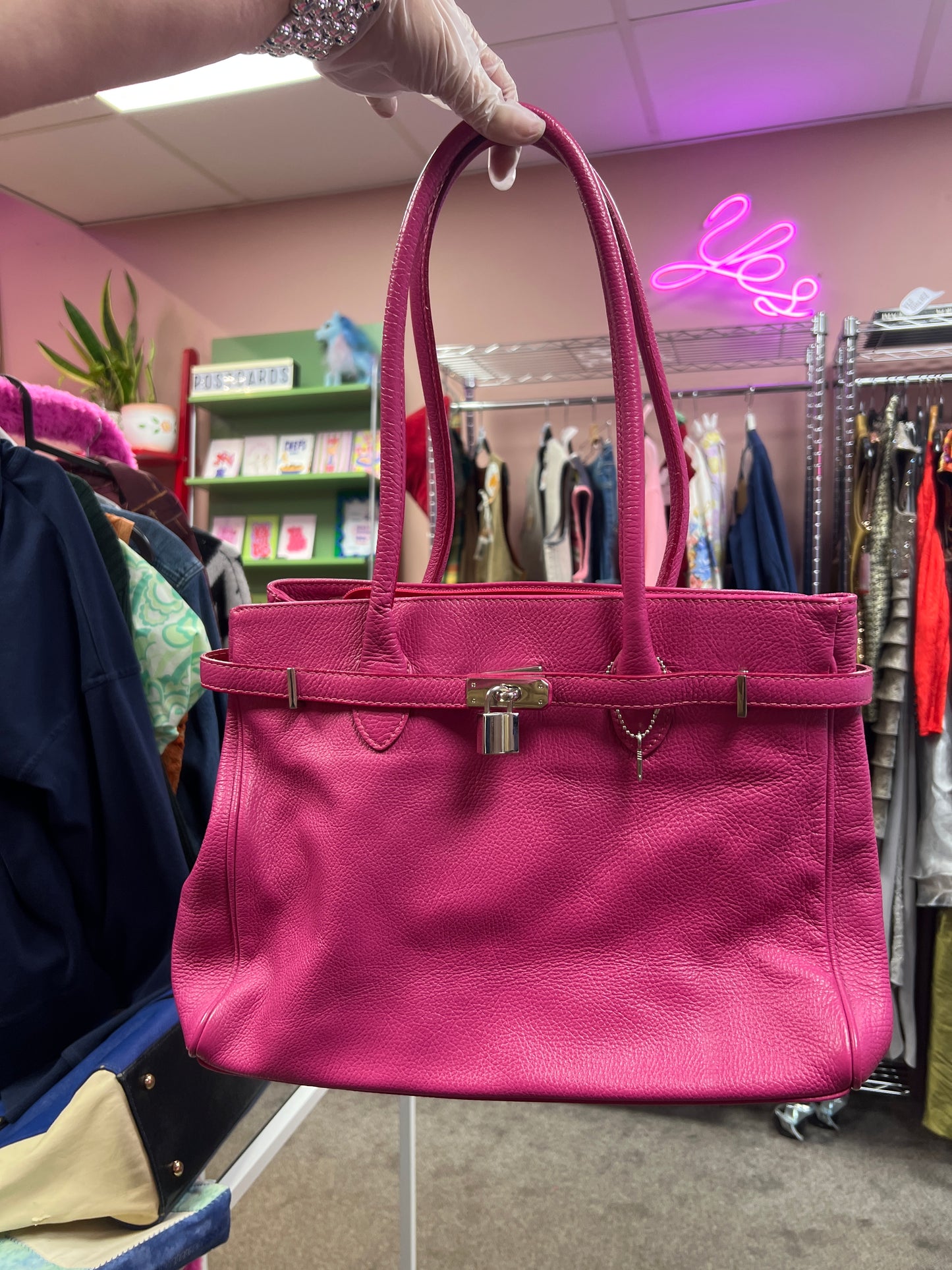 Pink leather bag