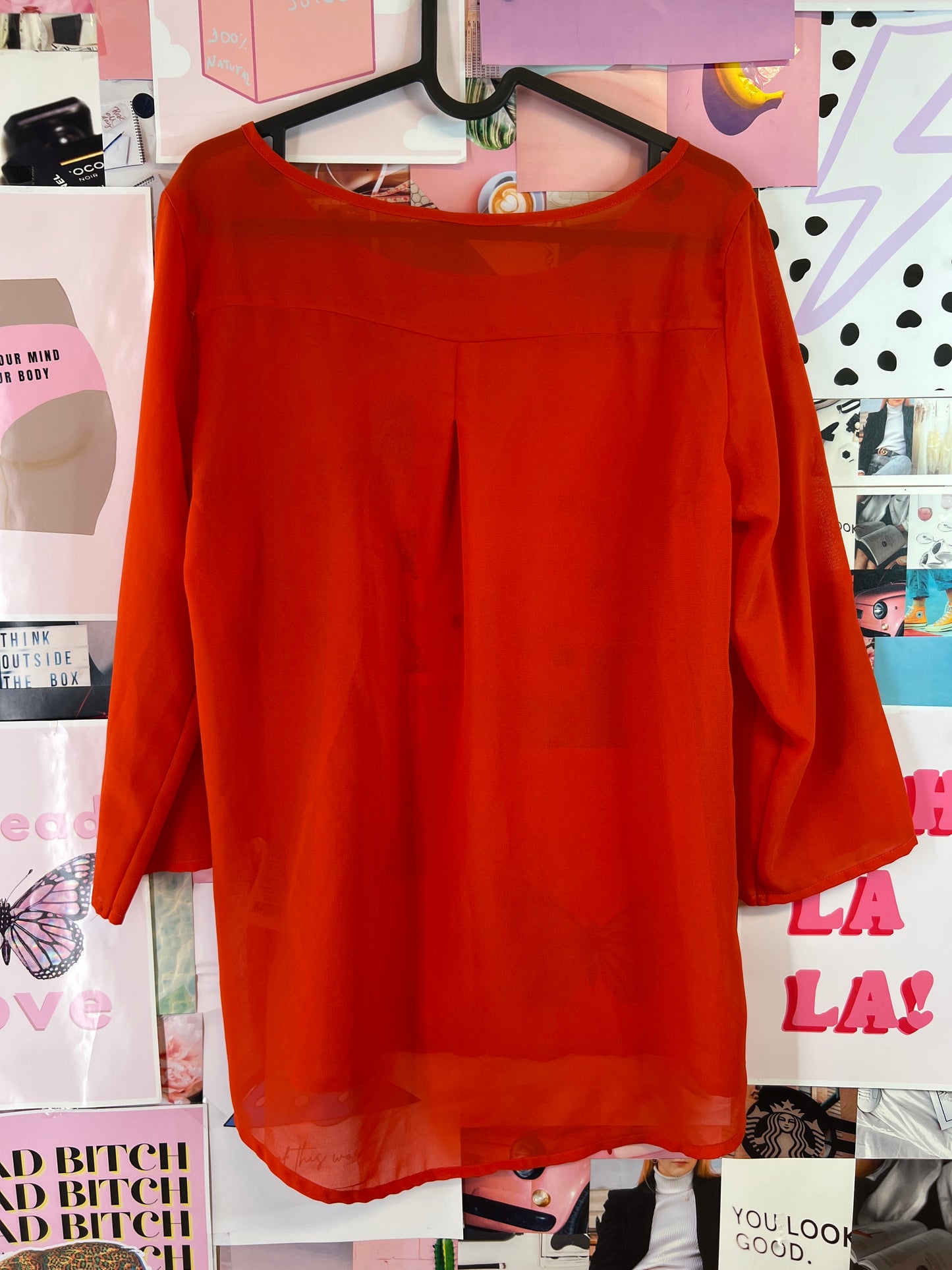 Red see through blouse