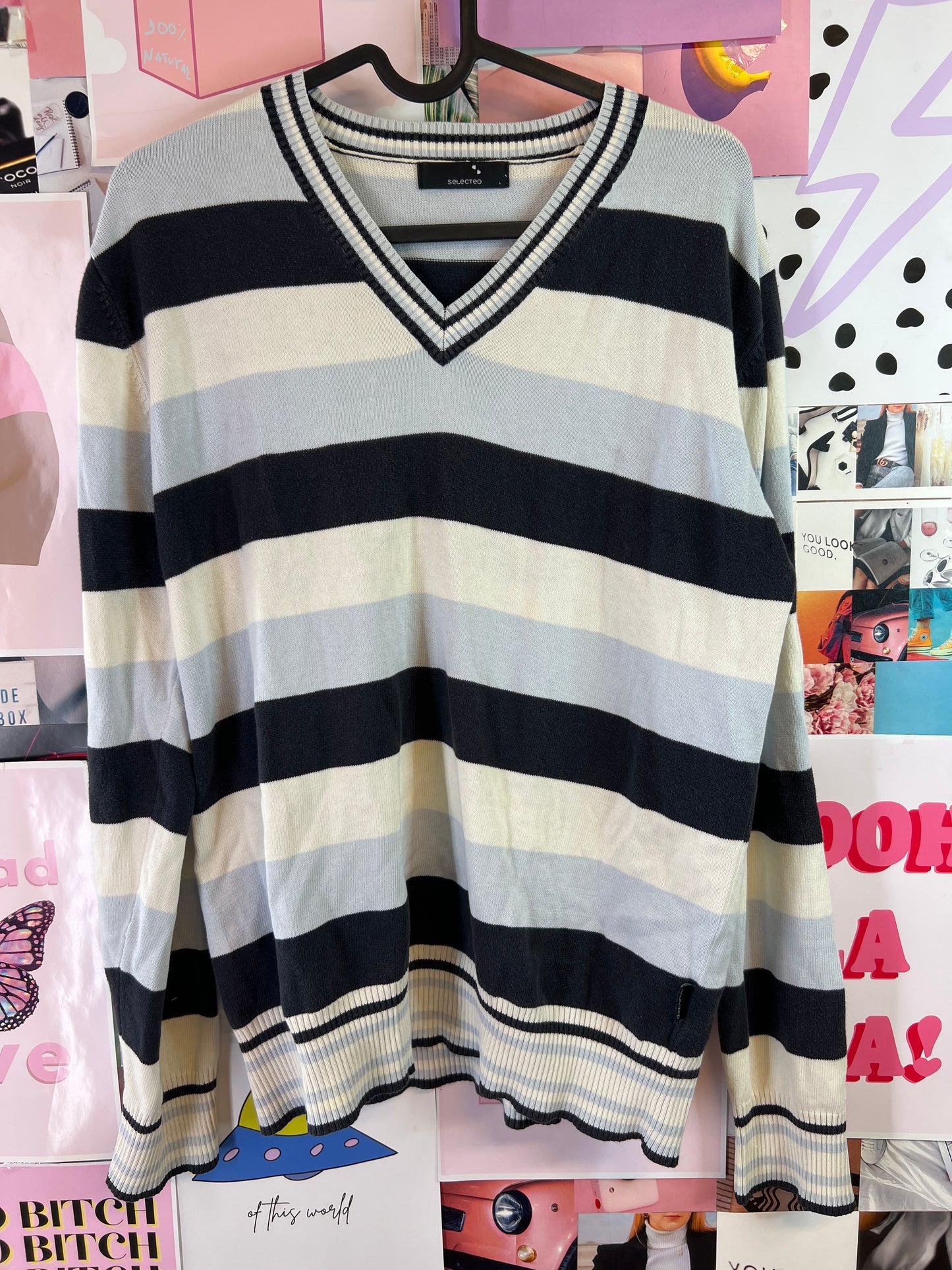 Blue and white sweater