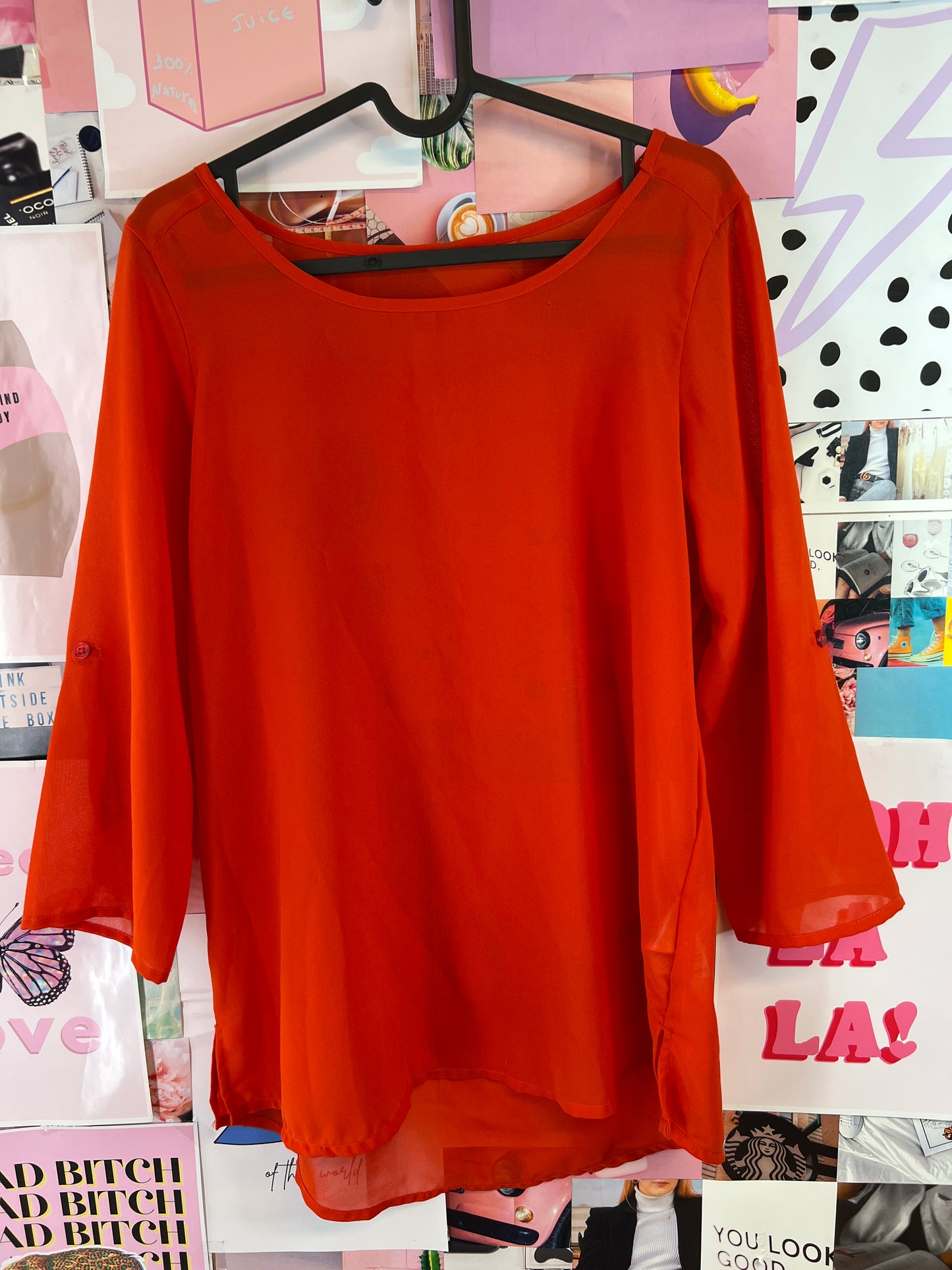 Red see through blouse
